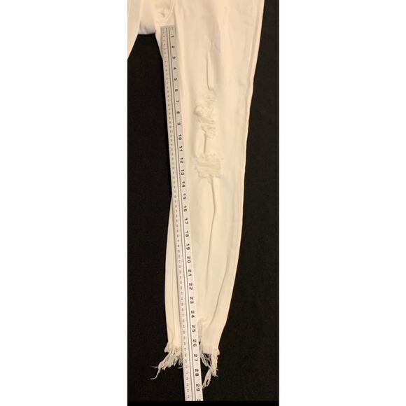 Express Womens Distressed White Skinny Jeans Stretch Mid Rise Ankle Y2K Size 0 - Picture 6 of 9